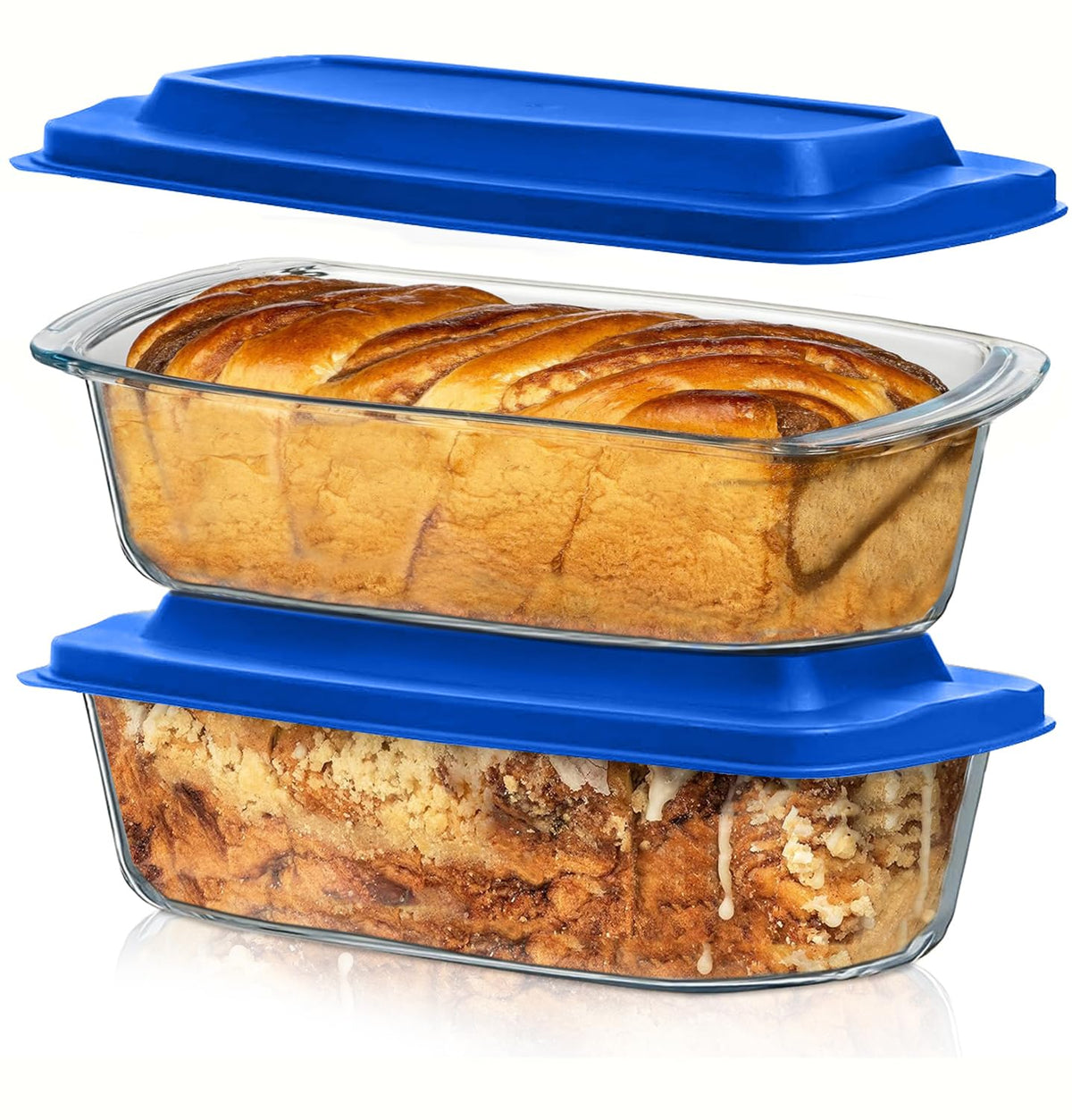 Razab (2 Pack Large 7.6 Cups / 1800 Ml / 1.9 Qt Glass Loaf Pans with Lids