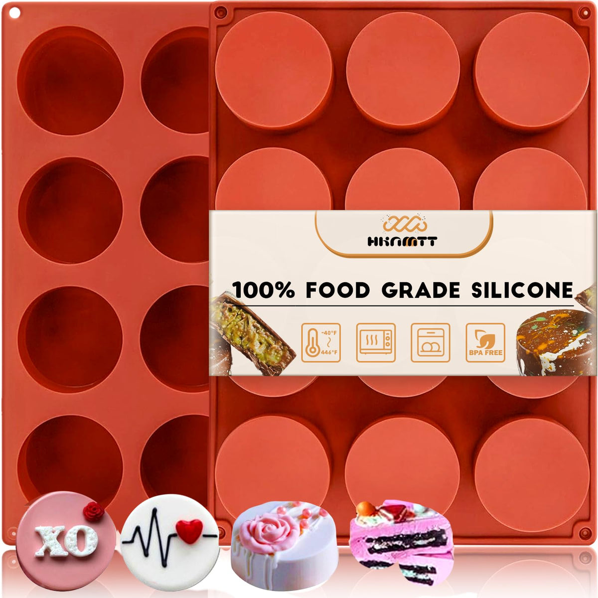 HKNMTT Halloween Silicone Molds for Baking Extra large, 6 Cavities 3D Skull Cake Pizza Pan Molds, Nonstick Halloween Skeleton Mold for Soap Ice 2PCS