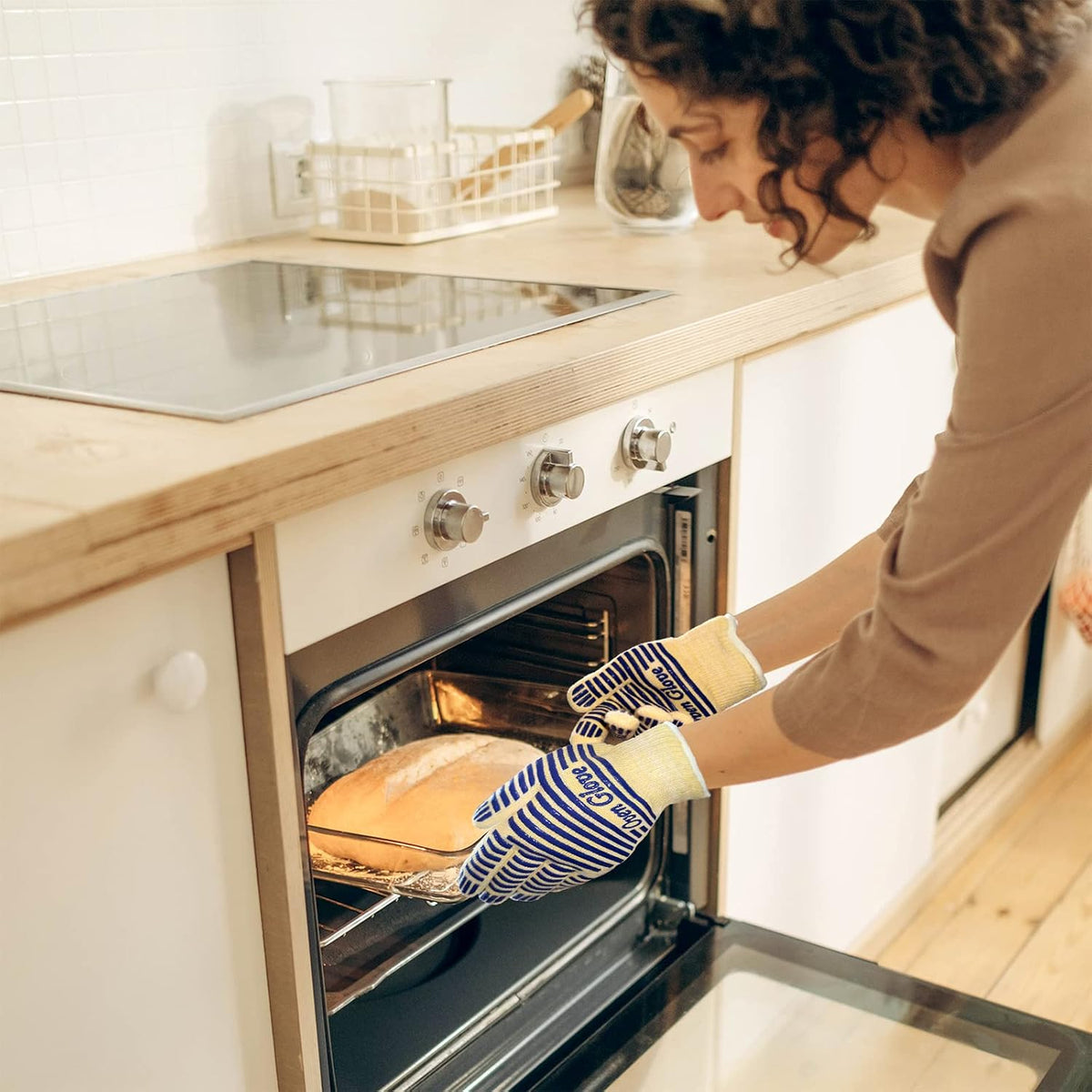Heat Resistant Oven Gloves with Fingers, Heat Proof Gloves Oven Mitts