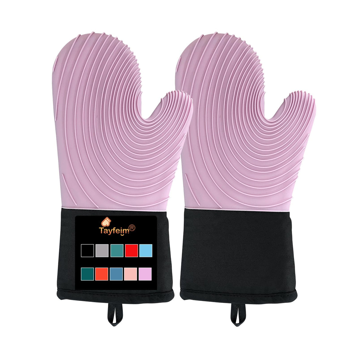 Silicone Oven Mitts-13.6 in Extended Oven Mitts Heat Resistant 500F, Oven Gloves with Soft Liner Good Grippy BPA-Free Easy to Clean Flexible-Oven Mits Set for Cooking Baking Grilling BBQ