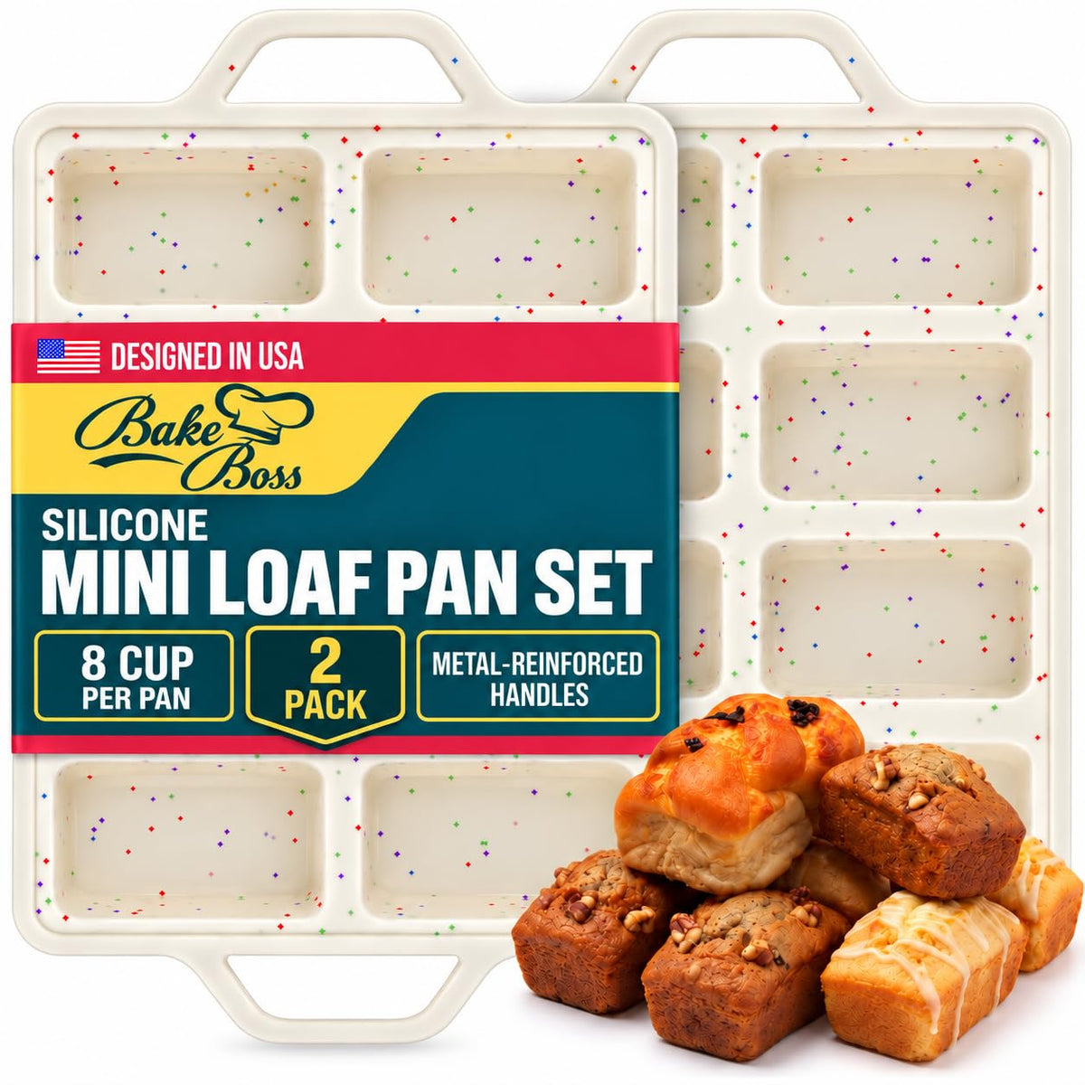 BAKE BOSS Silicone Muffin Pans, 2-Pack Regular 12 Cup, BPA-Free