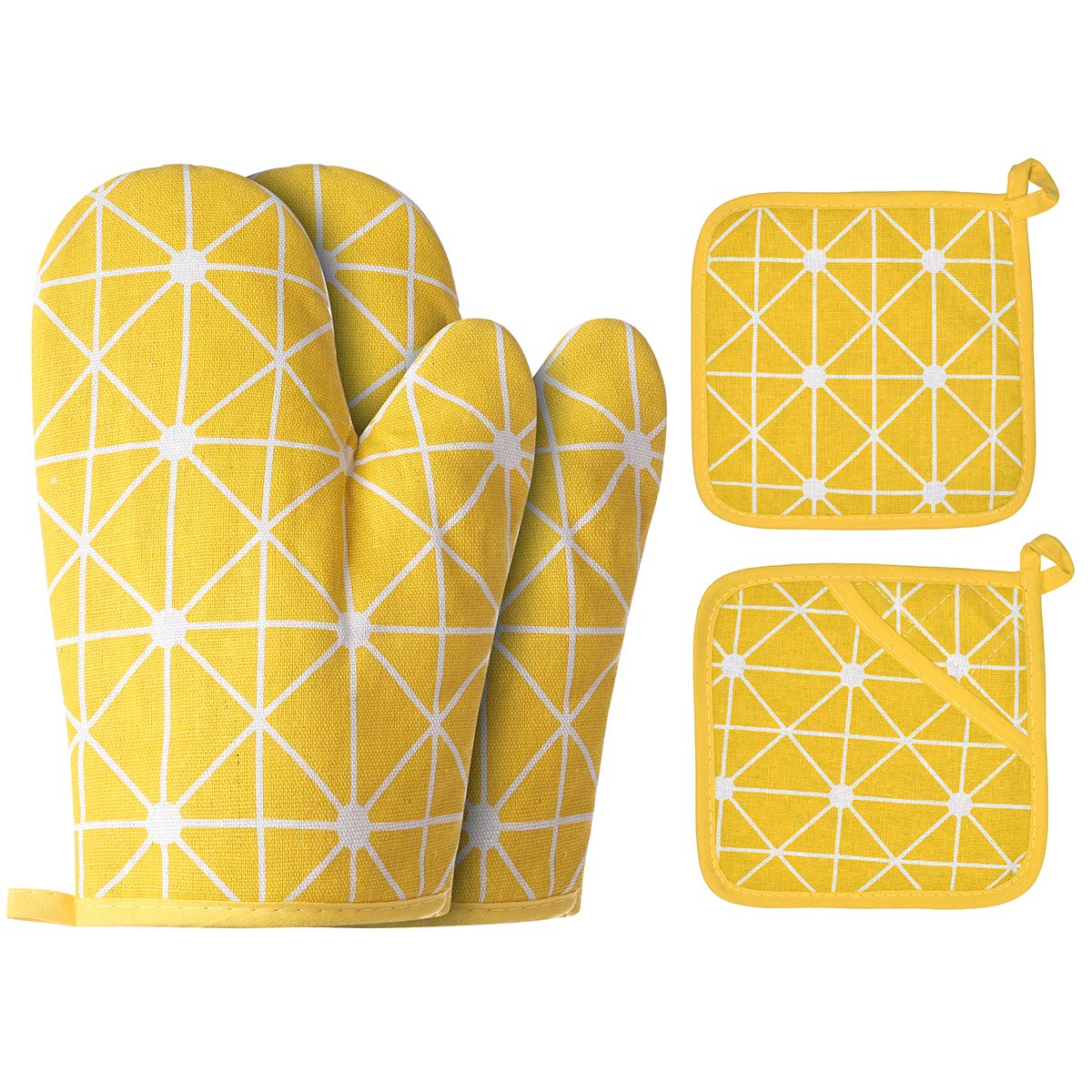 WinChange Oven Mitts and Potholders BBQ Gloves-Oven Mitts and Pot Holders Sets with Recycled Cotton Infill Silicone Non-Slip Cooking Gloves for Cooking Baking Grilling (4-Piece Set,Grey)