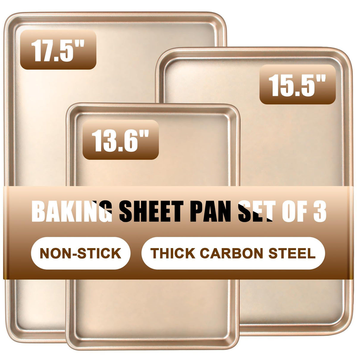 Baking Sheet Pan Set of 3, Nonstick Commercial Cookie Sheets for Baking