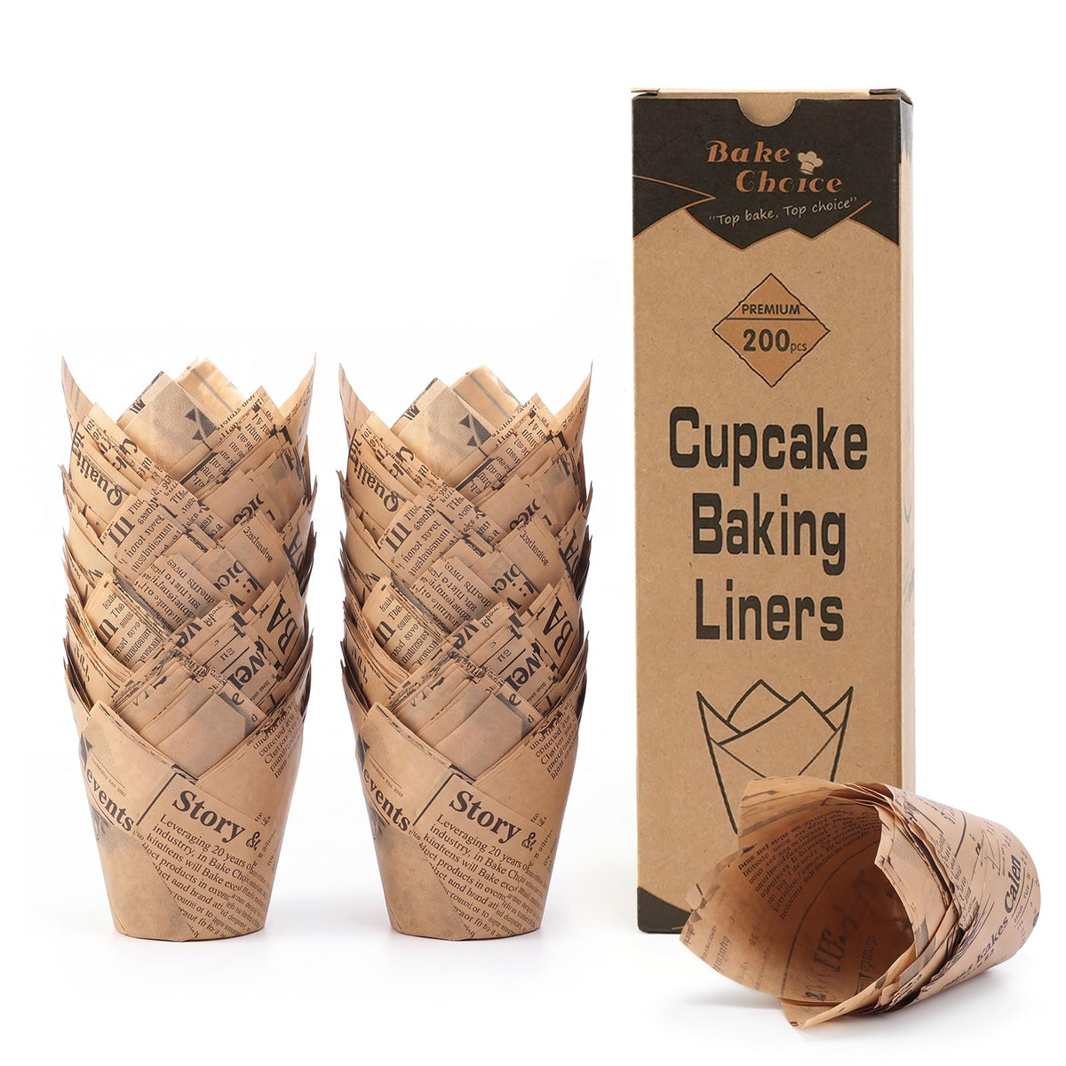 Bake Choice 200pcs Natural Tulip Cupcake Liners for Baking Muffin Liners