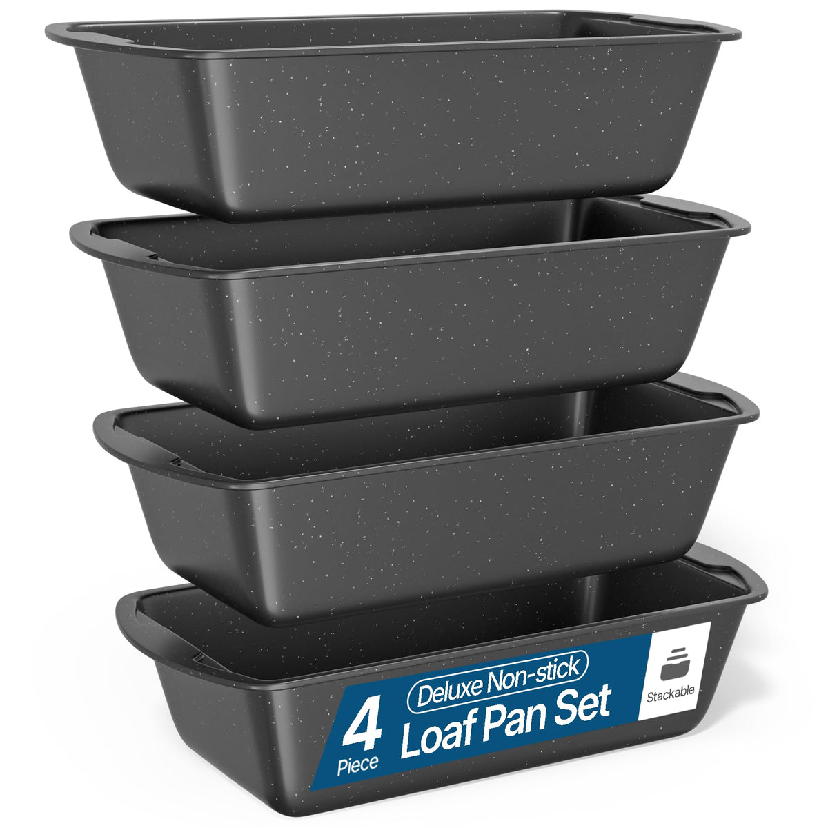 Loaf Pan Set 4-Piece - Deluxe Nonstick Carbon Steel Bakeware for Perfect Bread and Cakes – Dishwasher Safe, Premium Pans for Home Baking