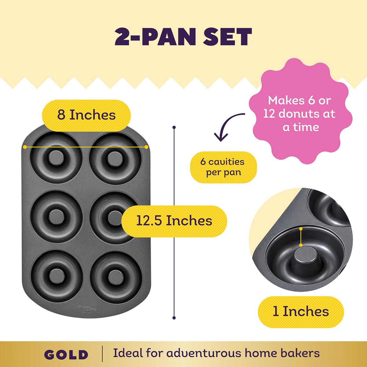 Wilton Gold Non-Stick Donut Pan Set, Made Without PFAS, 2-Piece
