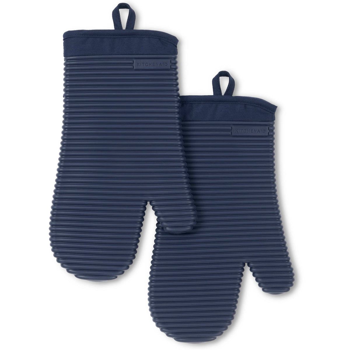 KITCHENAID Ribbed Soft Silicone Oven Mitt 2-Pack Set, Matte Black, 7.5"x13"