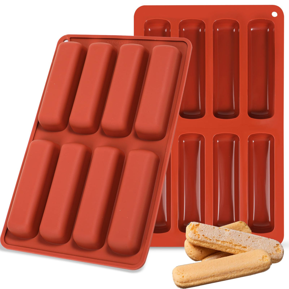 Webake Silicone Cream Canoe Pan, 9-Cavity Mini Log Cake Mold for Baking, Oblong Filled Snack Cake Mold for Mousse, Pudding and Desserts