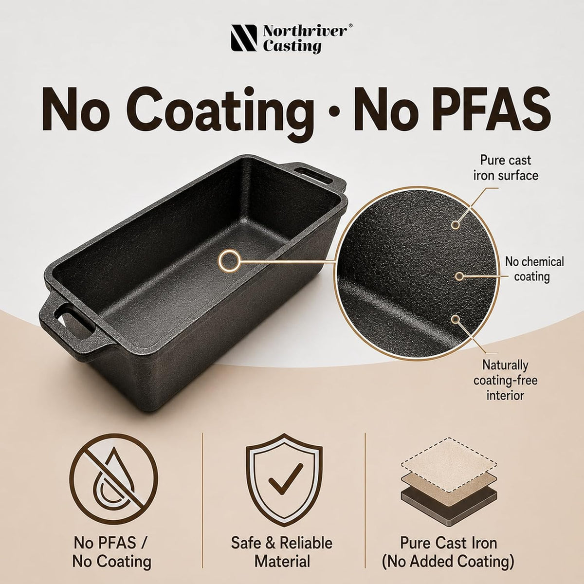 Northriver Casting 9×5 Inch Cast Iron Loaf Pan with Lid | Bread Baking Pan | Even Heat Distribution for Homemade Bread, Cake, and Meatloaf | 2 Piece Set
