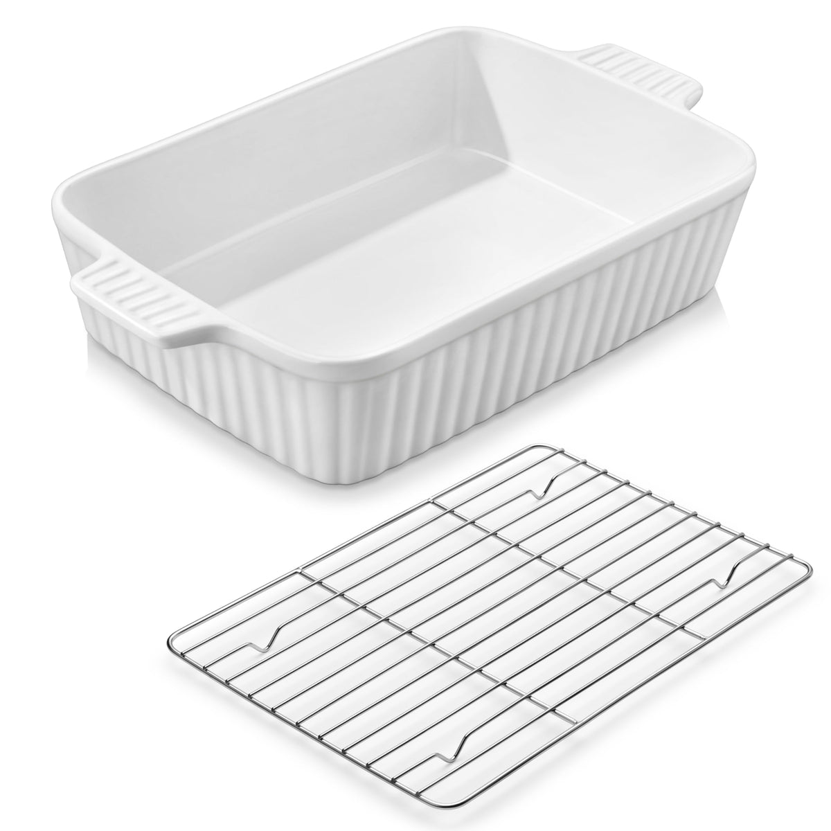 MALACASA 4.4QT Ceramic Casserole Dishes for Oven, 9x13 Baking Dishes, White
