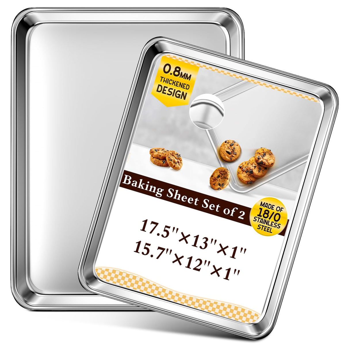 Baking Sheet Set of 3, Commercial Grade Stainless Steel Cookie Sheets for Baking, 12/16/17.5 Inch, Thicker and Firmer Baking Pans Set, Rust & Warp Resistant & Nonstick, Nontoxic&Heavy Duty&Easy Clean