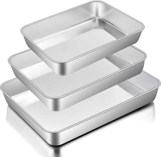 E-far Baking Pans Set of 3, Stainless Steel Sheet Cake Pan for Oven