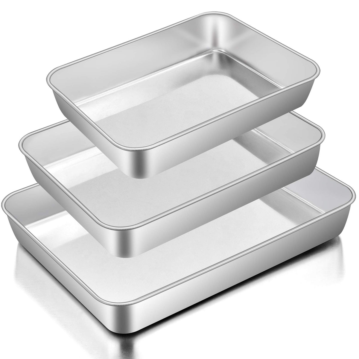 E-far Baking Pans Set of 3, Stainless Steel Sheet Cake Pan for Oven