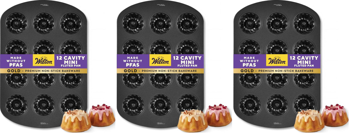 Wilton Gold Non-Stick Mini Fluted Tube Pan, Made Without PFAS, 12-Cavity