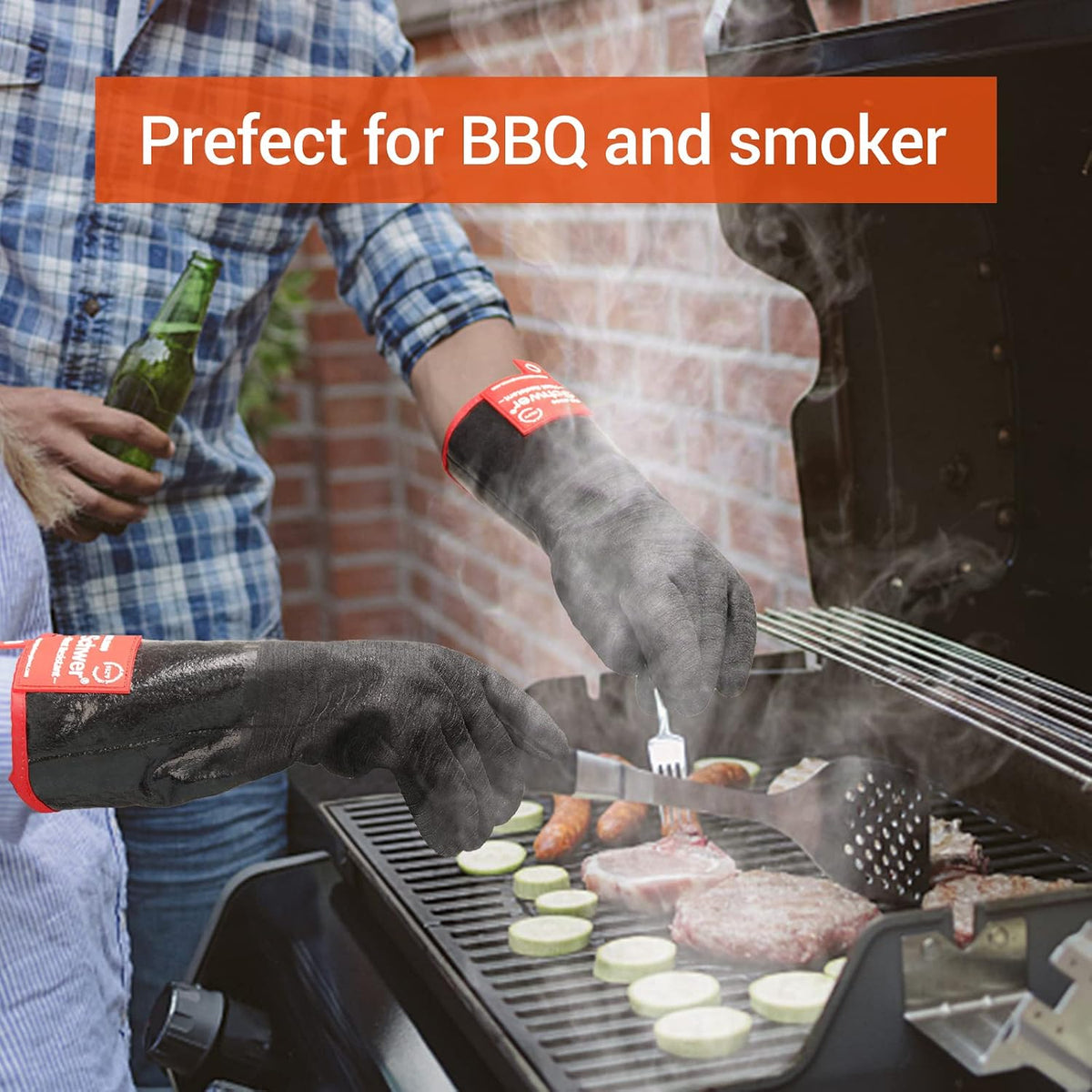 Schwer Heat Resistant BBQ Glove for Oven & Fryer Smoker, CR8000, 14inch