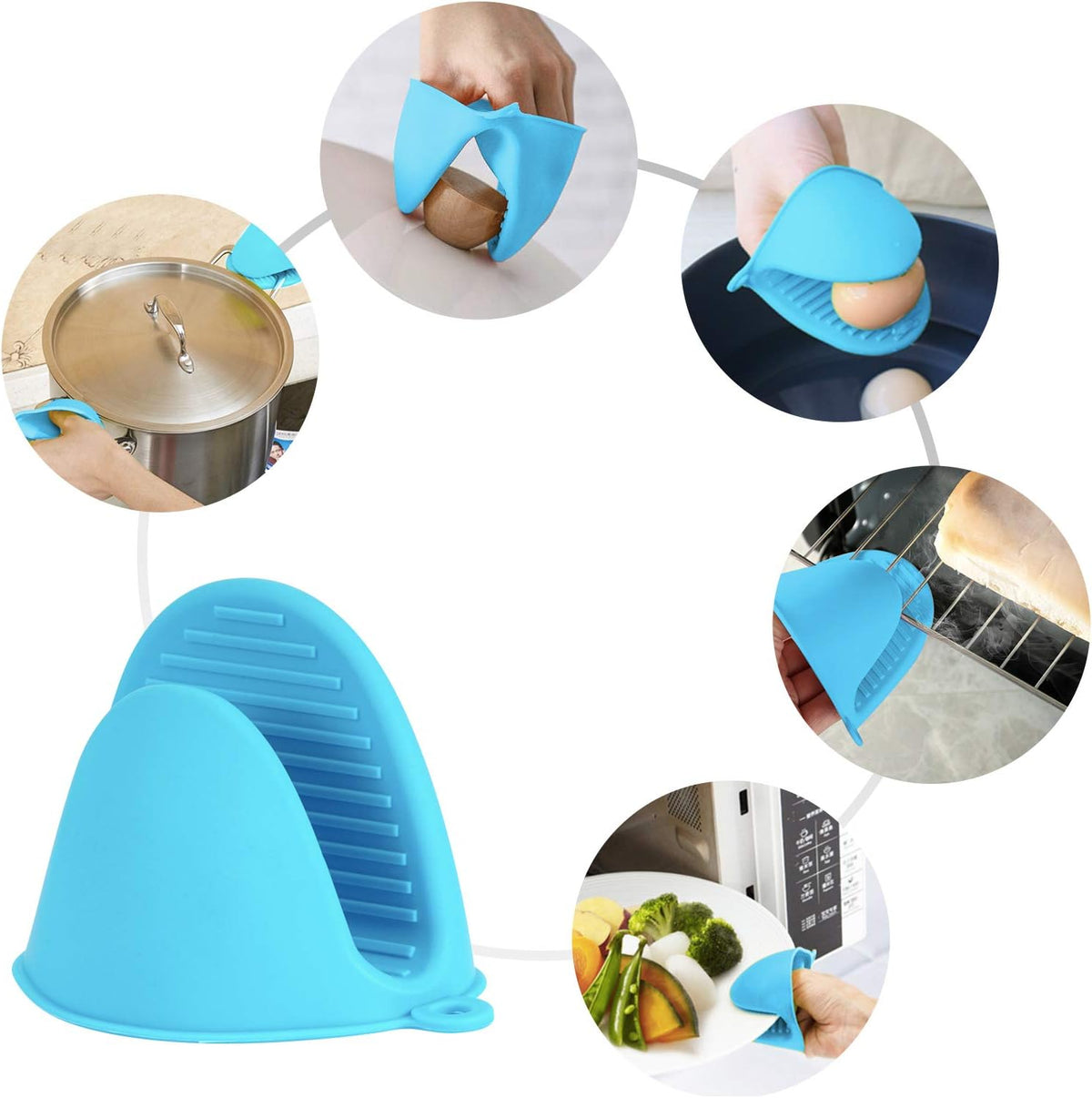 Vaincre 4PCS Heat Resistant Silicone Oven Mitts & Potholders, Blue & Green