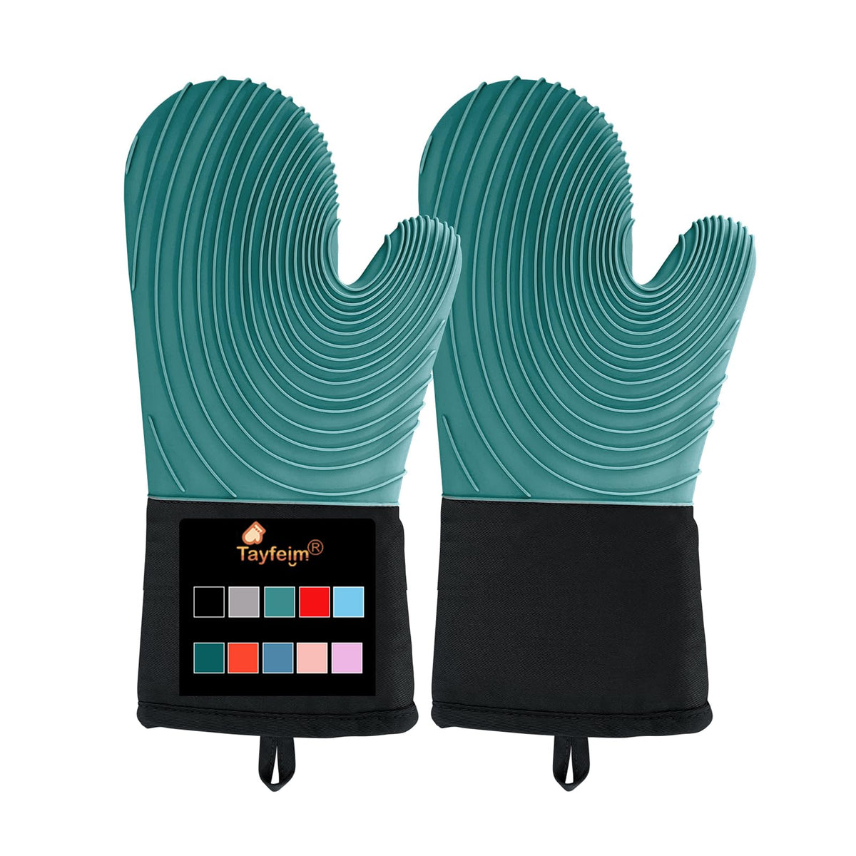 Silicone Oven Mitts-13.6 in Extended Oven Mitts Heat Resistant 500F, Oven Gloves with Soft Liner Good Grippy BPA-Free Easy to Clean Flexible-Oven Mits Set for Cooking Baking Grilling BBQ