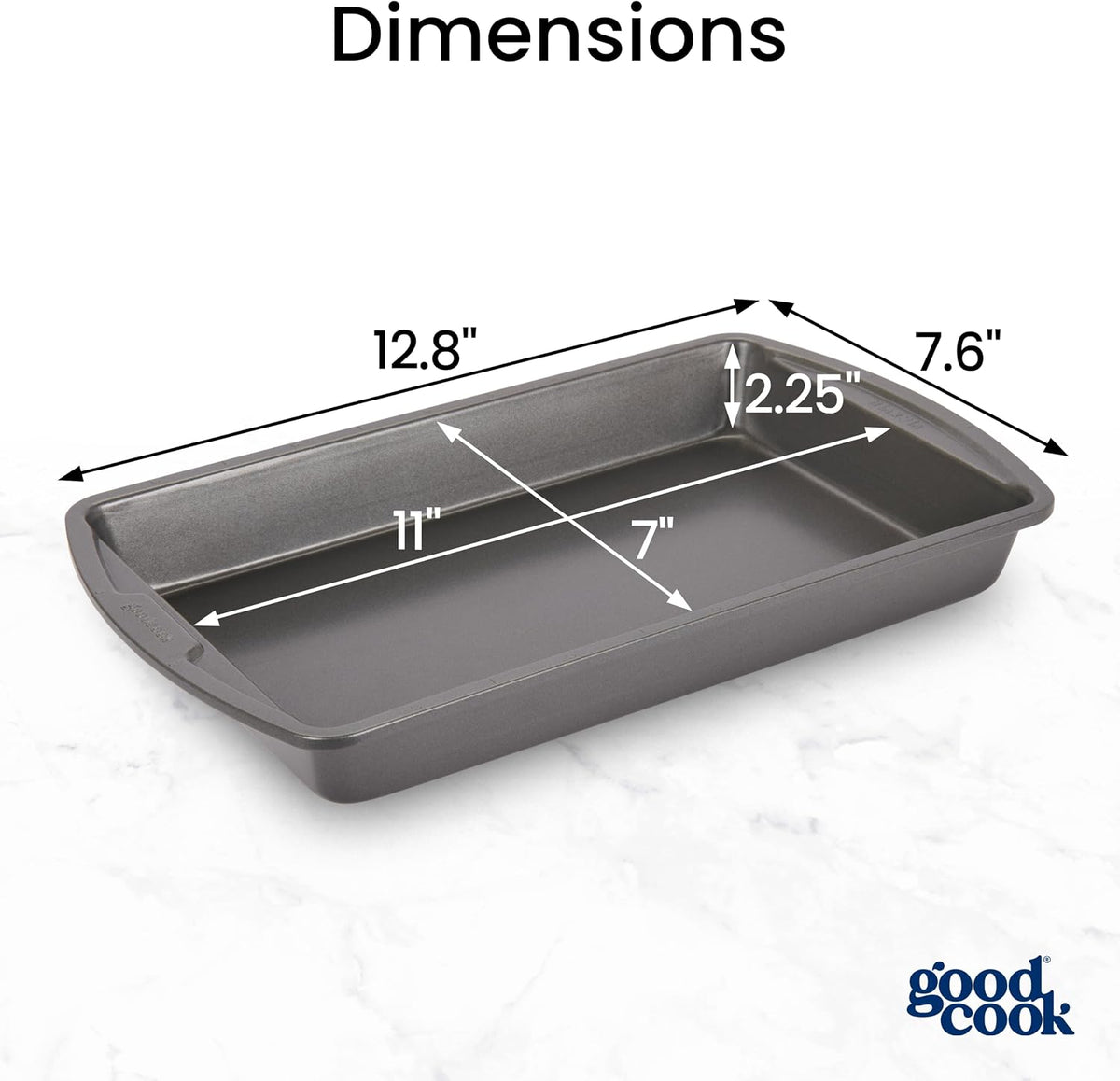 Good Cook Everyday Baking Pan with Scratch-Resistant Metal-Utensil Safe Nonstick, 7 x 11-Inch, Gray