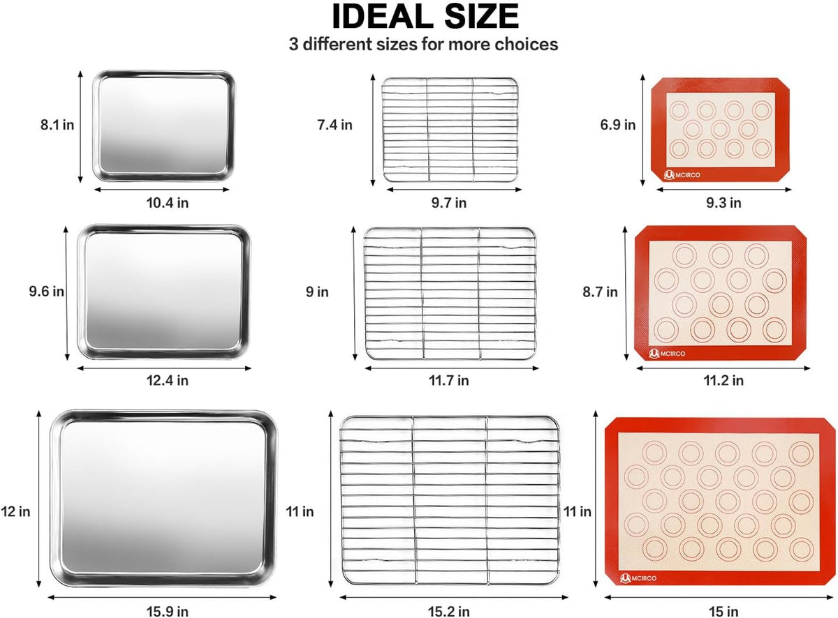 M MCIRCO Baking Sheet with Cooling Rack, Baking Mat Set, Set of 9