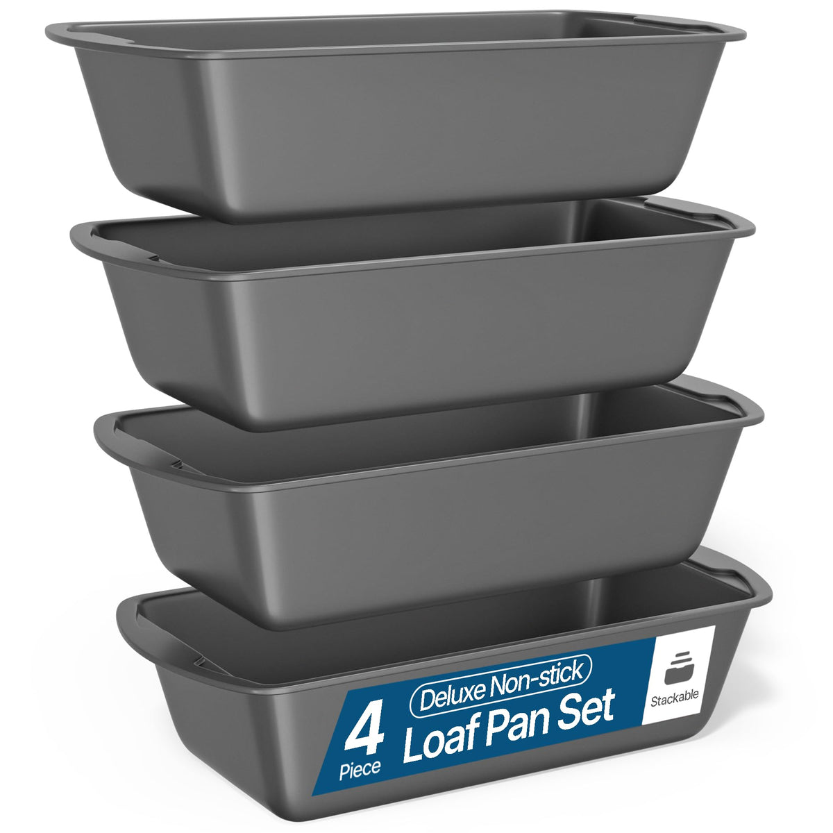 Loaf Pan Set 4-Piece - Deluxe Nonstick Carbon Steel Bakeware for Perfect Bread and Cakes – Dishwasher Safe, Premium Pans for Home Baking