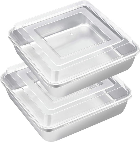 E-far 8 x 8-Inch Baking Pan with lid, Square Cake Brownie Baking Pans Stainless Steel Bakeware Set of 2, Non-toxic & Healthy, Easy Clean & Dishwasher Safe - 4 Pieces(2 Pans + 2 Lids)