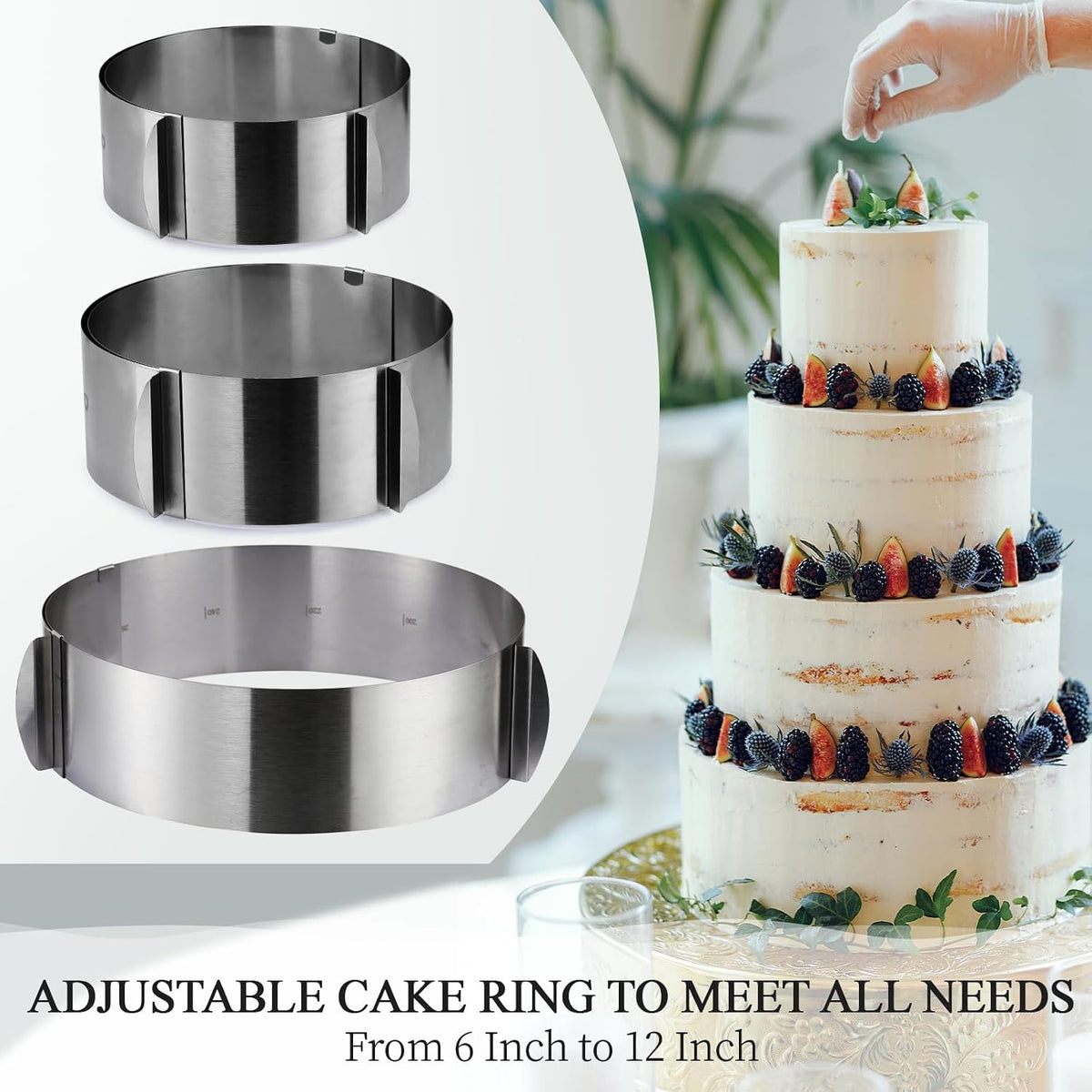 CALIFORNIA CADE ELECTRONIC Cake Mold-Cake Ring-Adjustable Round Stainless Steel 6 to 12 Inch, 6 Inch Baking Ring for Supporting Decorating Icing