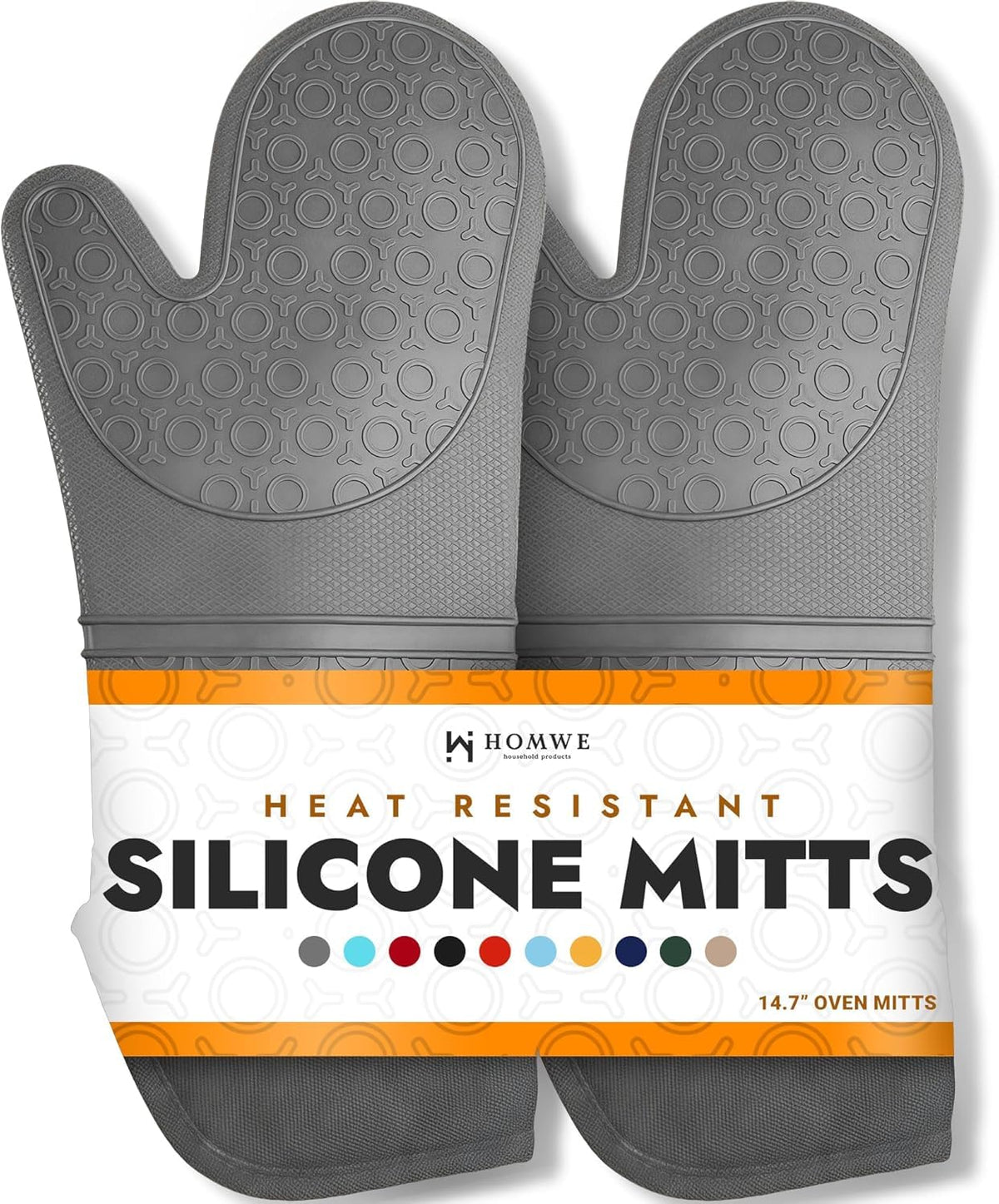 BPA-Free Soft Silicone 4 Piece Oven Mitts & Trivets Set - Ultra Heat Resistant Oven Mitts with Thick Cotton Liner - Long Slip Resistant Pot Holders, Flexible Oven Gloves - Navy