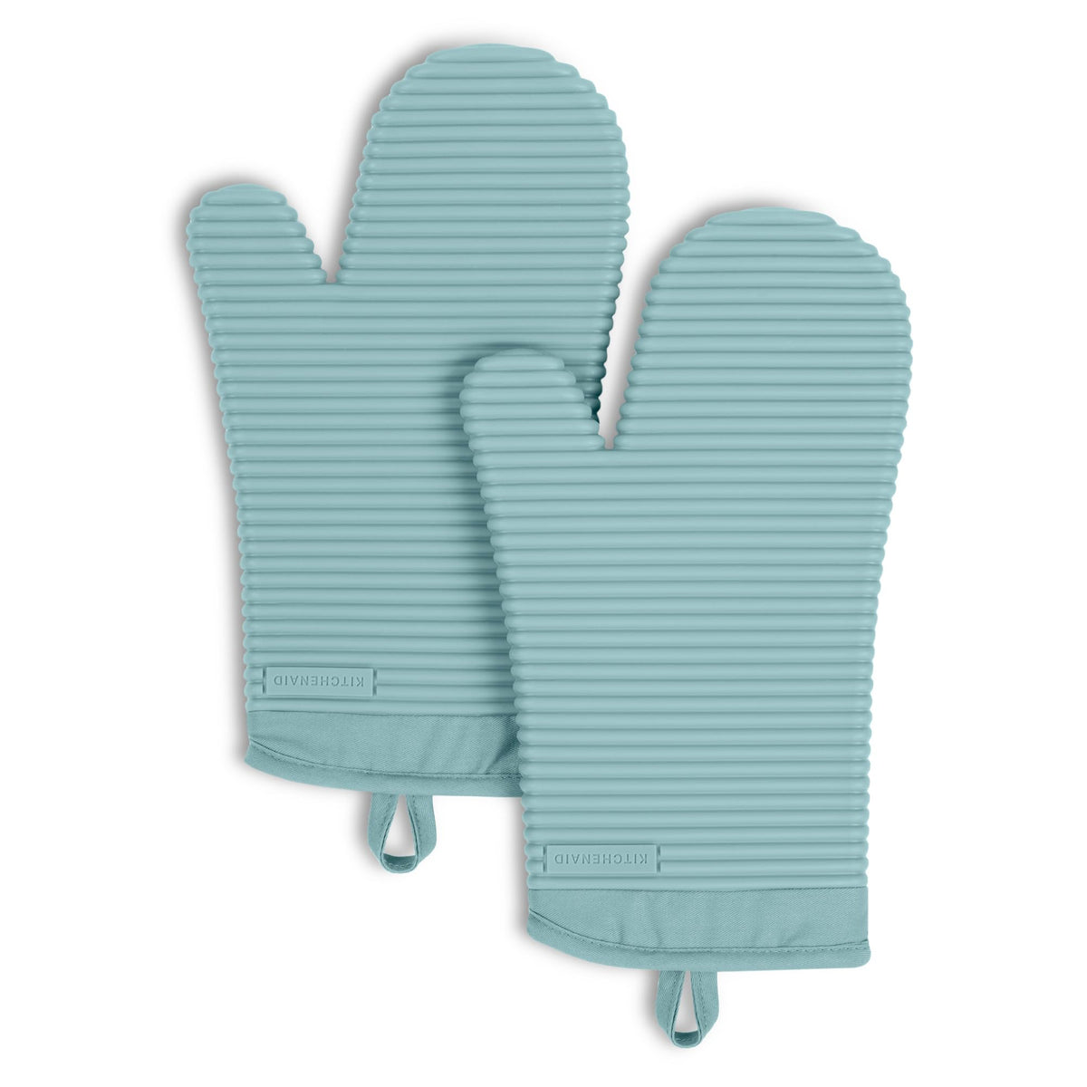 KITCHENAID Ribbed Soft Silicone Oven Mitt 2-Pack Set, 7.5"x13", Blue Willow