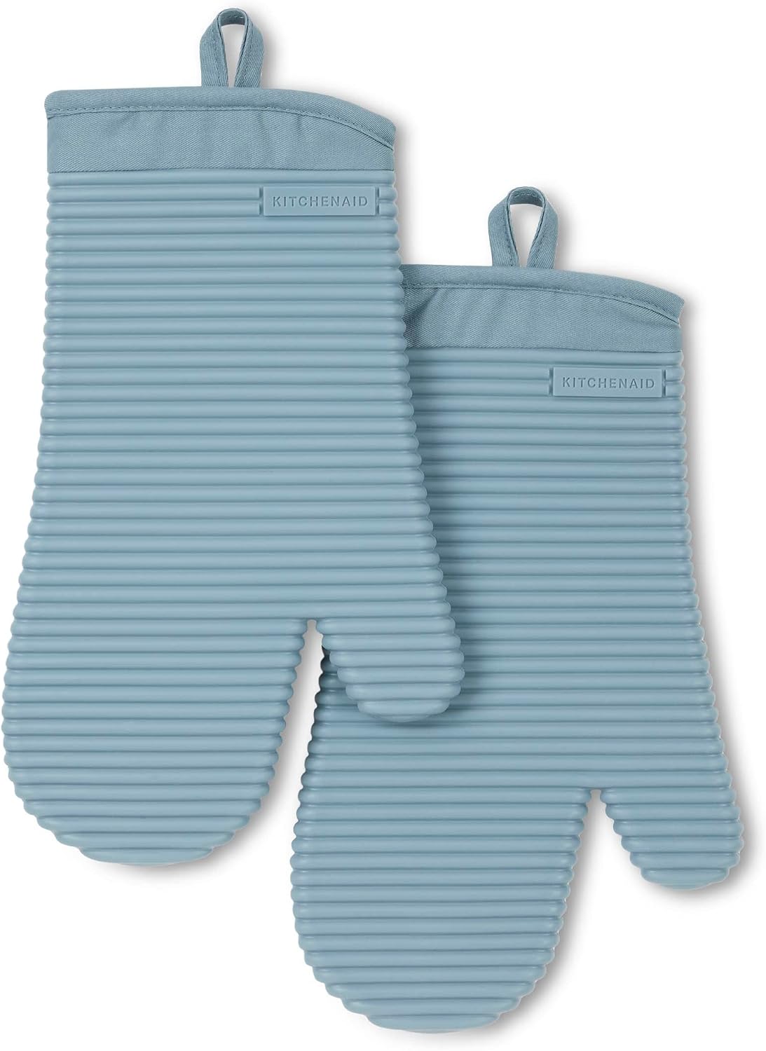 KITCHENAID Ribbed Soft Silicone Oven Mitt 2-Pack Set, Matte Black, 7.5"x13"