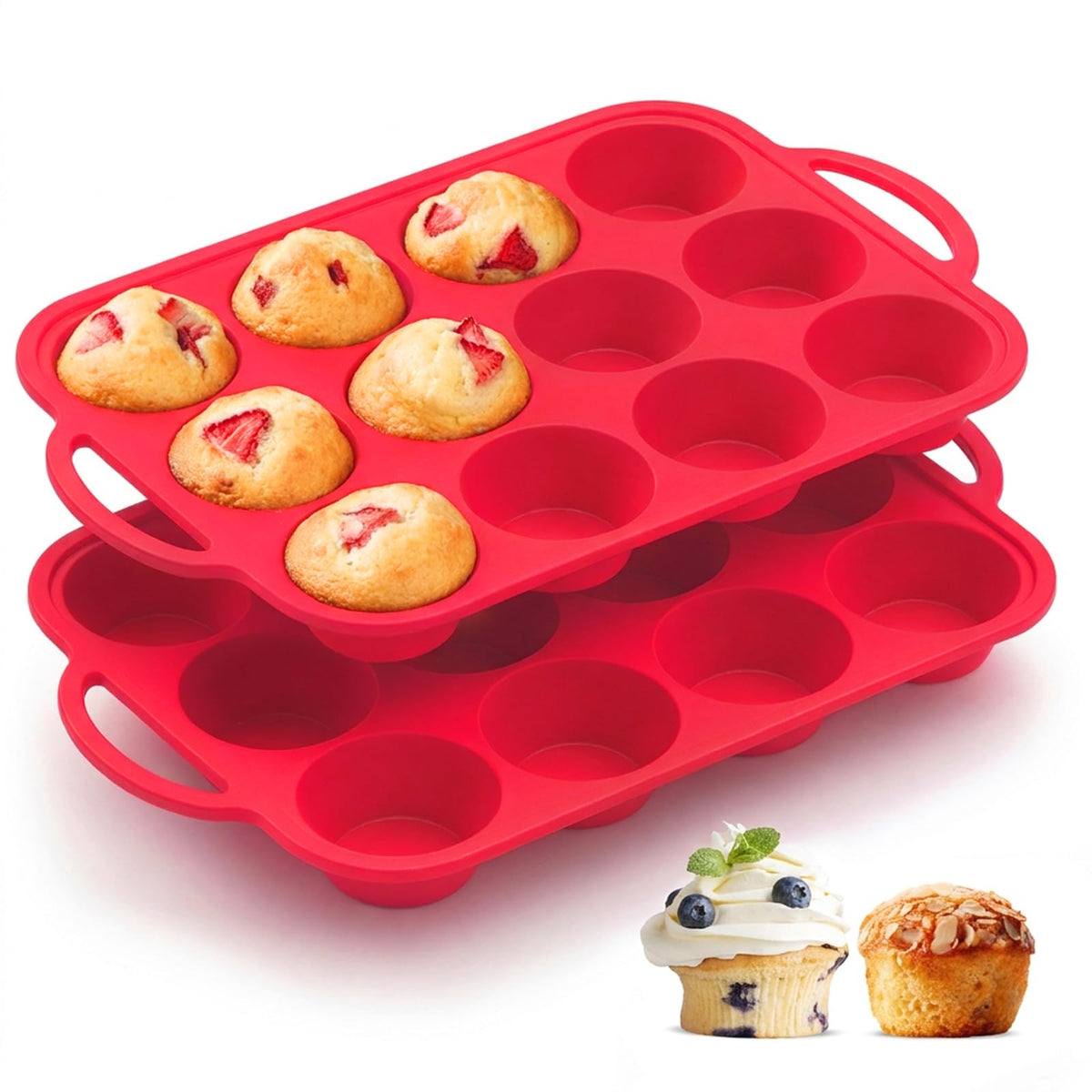Redfly 3 Pack Silicone Muffin Pans for Baking & Cupcake Pan - 12 Cup Regular Size Silicone Molds, BPA Free Egg Bites Mold