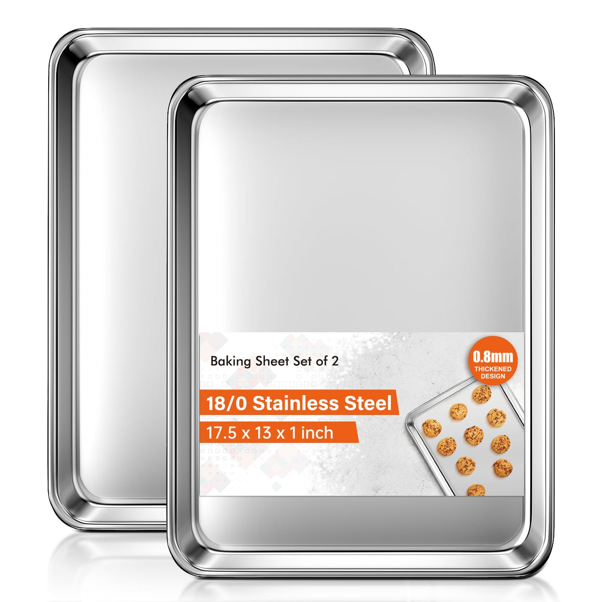 Baking Sheet Set of 3, Commercial Grade Stainless Steel Cookie Sheets for Baking, 12/16/17.5 Inch, Thicker and Firmer Baking Pans Set, Rust & Warp Resistant & Nonstick, Nontoxic&Heavy Duty&Easy Clean