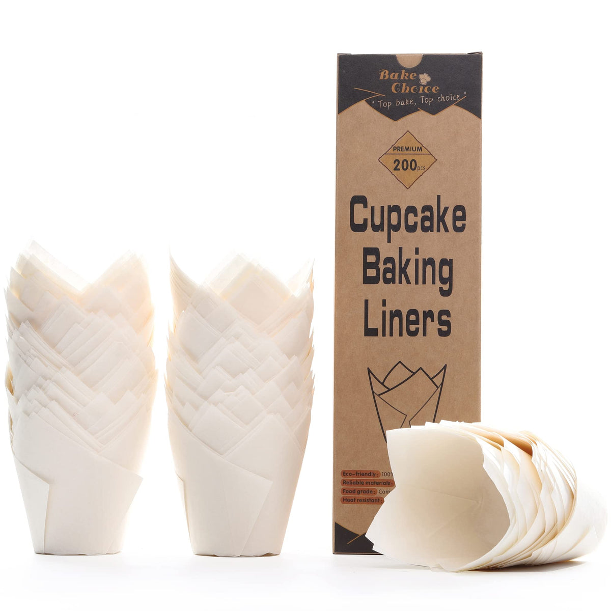 Bake Choice 200pcs Natural Tulip Cupcake Liners for Baking Muffin Liners