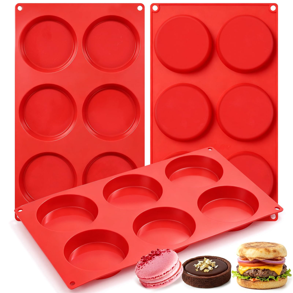 CAKETIME 4 Inch Muffin Top Pan, Silicone Egg Molds for Breakfast Sandwiches Jumbo Round Baking Pan for Oven English muffins, Whoopie Pies, Corn Bread, Egg bites, Tarts 2 Pack Confetti