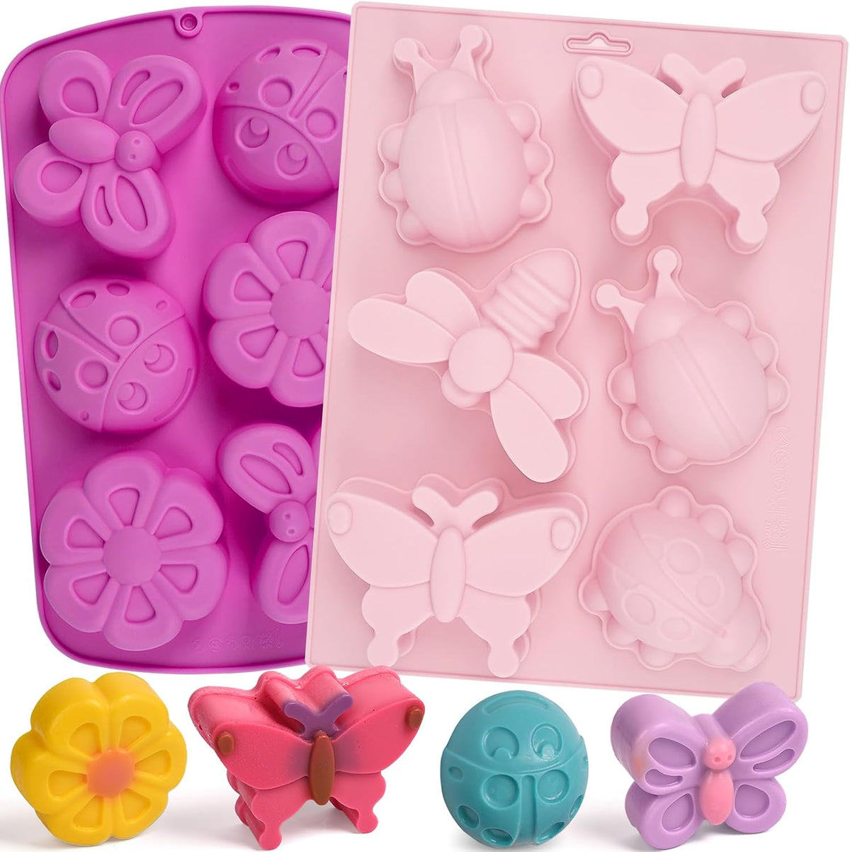 Sakolla 2 Pack Insect Silicone Soap Molds, 6-Cavity Dragonfly Butterfly Ladybug Shape Silicone Molds for Soap Making, DIY Baking Mold for Lotion Bars, Chocolate, Candy, Muffin, Biscuit, Cookie Pans