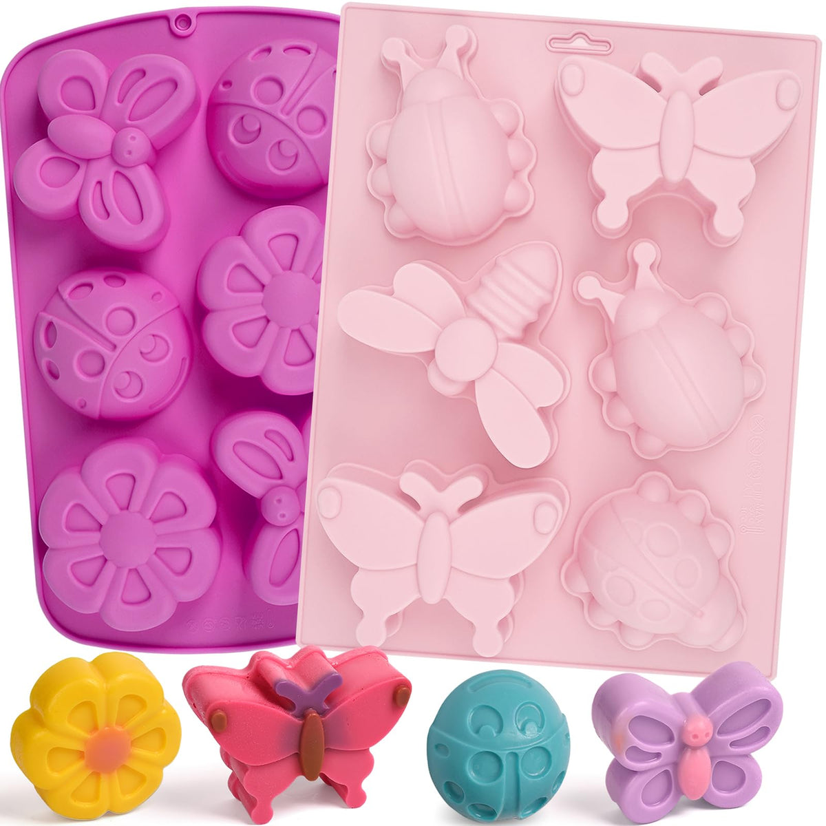 Sakolla 2 Pack Insect Silicone Soap Molds, 6-Cavity Dragonfly Butterfly Ladybug Shape Silicone Molds for Soap Making, DIY Baking Mold for Lotion Bars, Chocolate, Candy, Muffin, Biscuit, Cookie Pans