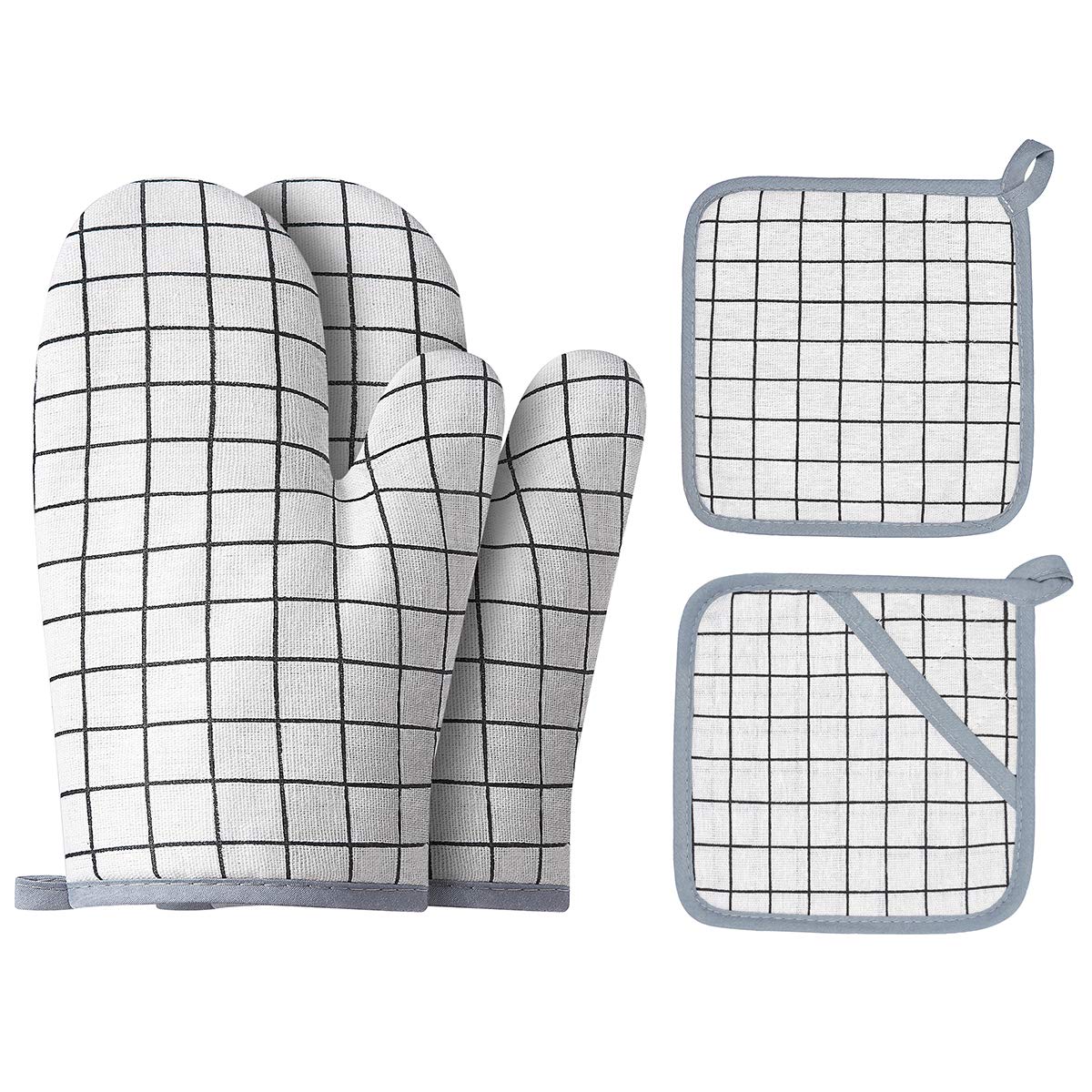 WinChange Oven Mitts and Potholders BBQ Gloves-Oven Mitts and Pot Holders Sets with Recycled Cotton Infill Silicone Non-Slip Cooking Gloves for Cooking Baking Grilling (4-Piece Set,Grey)