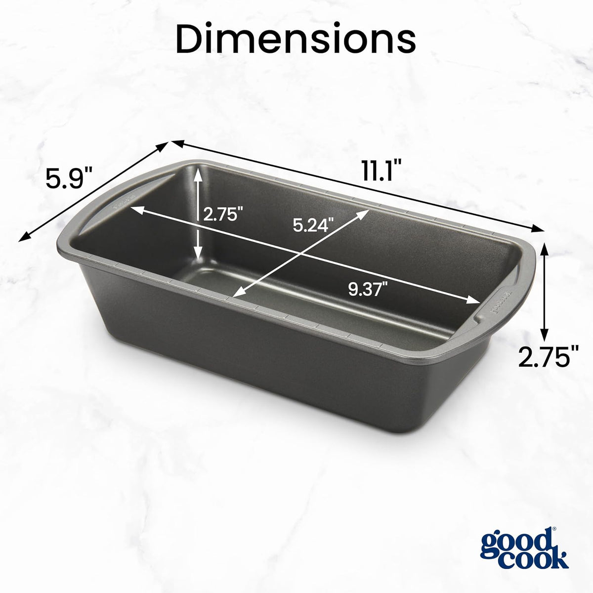 GoodCook Nonstick Loaf Pan Heavy-Duty Steel Bakeware with Easy-Clean Non-Stick Coating, Oven & Dishwasher Safe Pan, 9 x 5-Inch, Gray