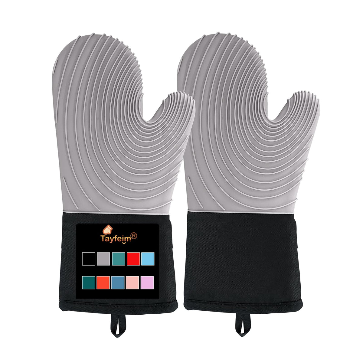 Silicone Oven Mitts-13.6 in Extended Oven Mitts Heat Resistant 500F, Oven Gloves with Soft Liner Good Grippy BPA-Free Easy to Clean Flexible-Oven Mits Set for Cooking Baking Grilling BBQ