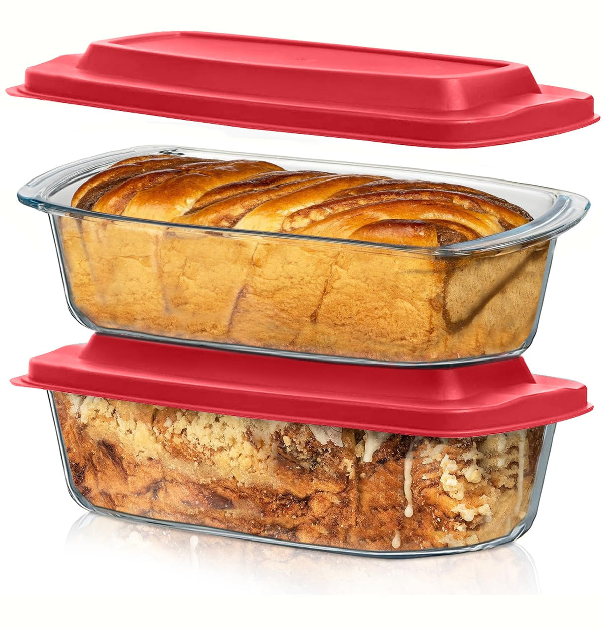 Razab (2 Pack Large 7.6 Cups / 1800 Ml / 1.9 Qt Glass Loaf Pans with Lids