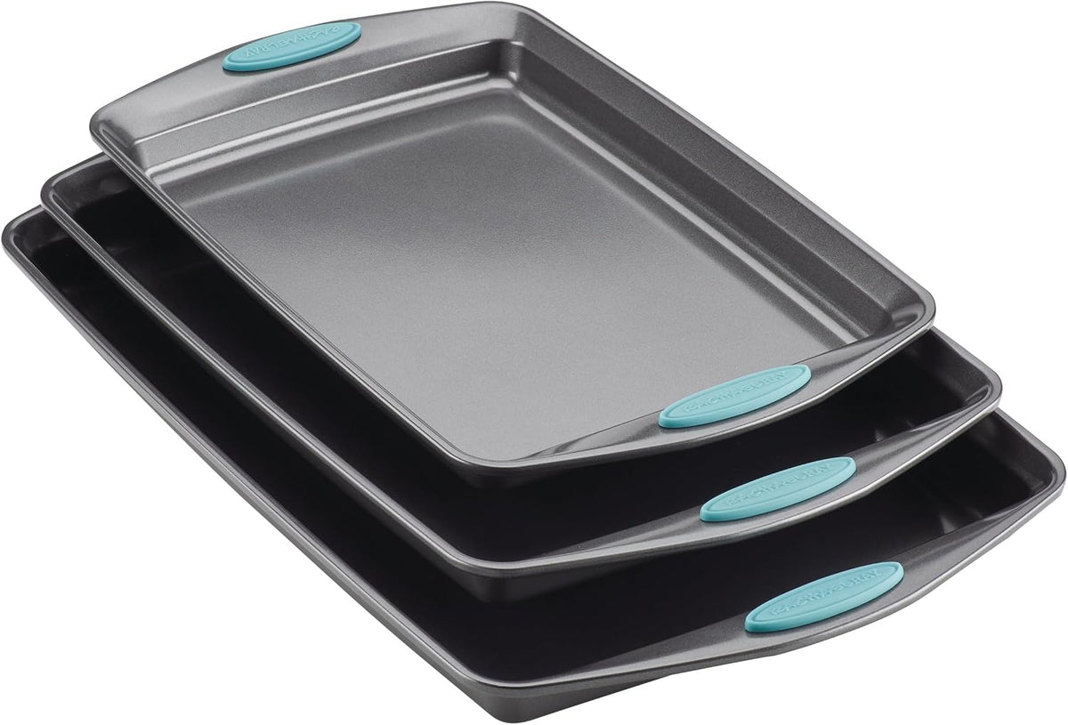 Rachael Ray Nonstick Bakeware Cookie Pan Set, Baking Sheets, 3-Piece, Gray