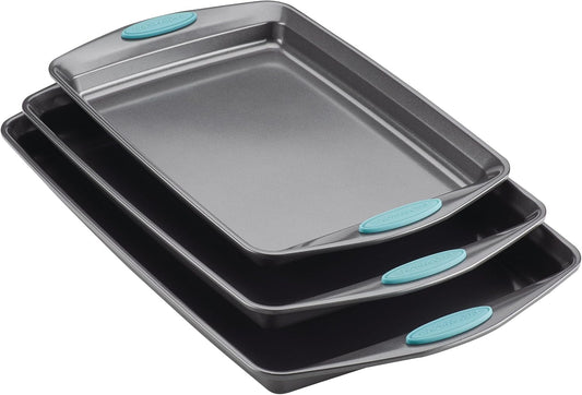 Rachael Ray Nonstick Bakeware Cookie Pan Set, Baking Sheets, 3-Piece, Gray