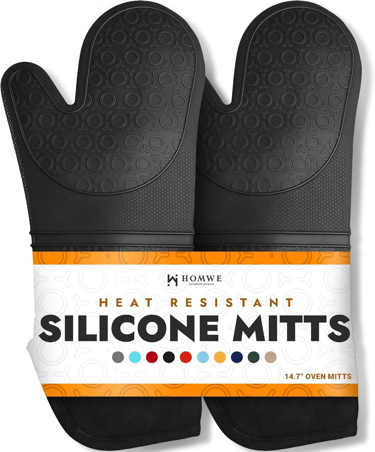 BPA-Free Silicone Oven Mitts Ultra Heat Resistant up to 500°F - Oven Mitts with Thick Cotton Liner - Long Slip Resistant Pot Holders, Flexible Oven Gloves - Black 13.7"