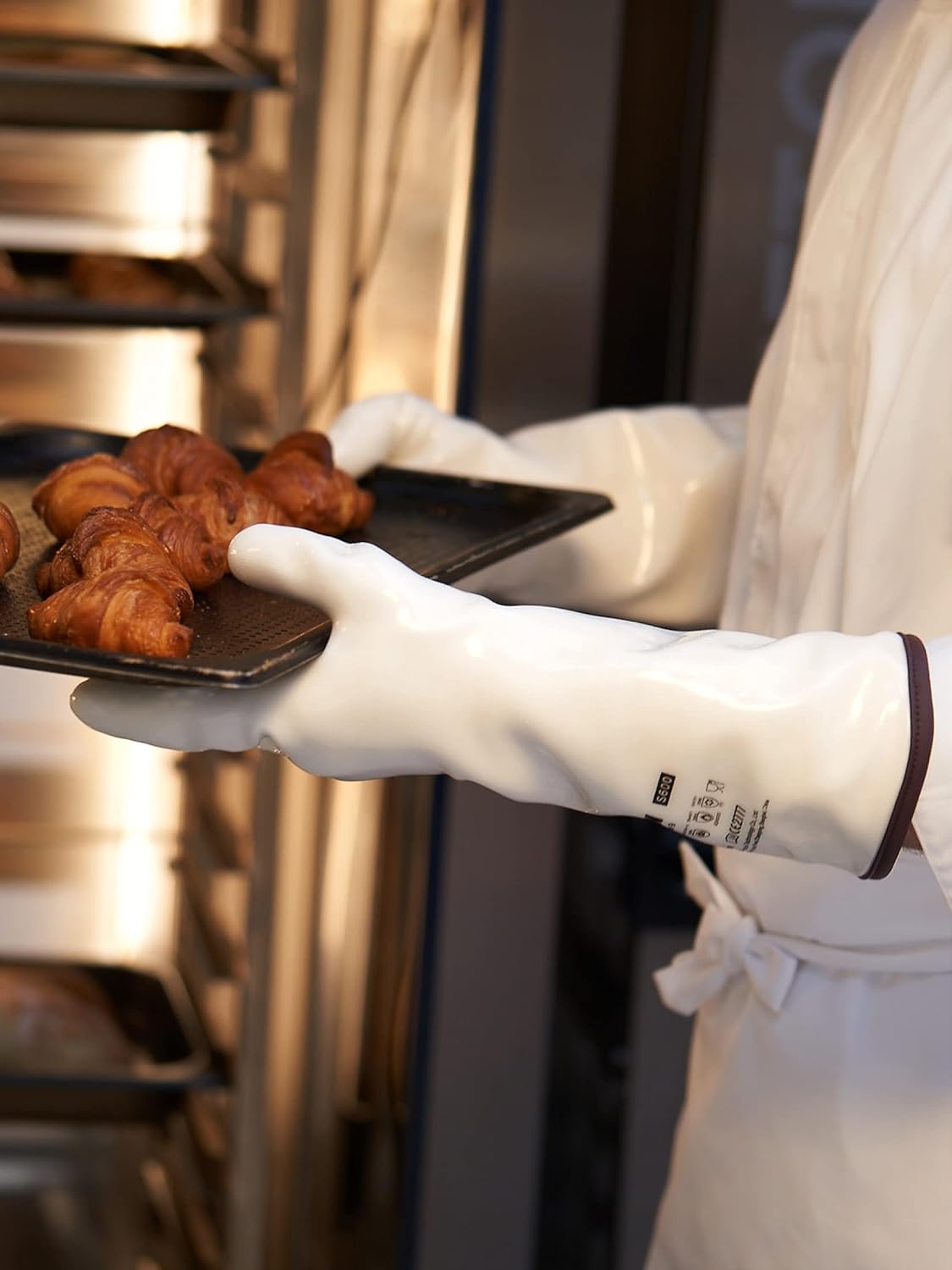 LANON 15" Liquid Silicone Oven Mitts,Heat Resistant,CoralAir Liner,White,L