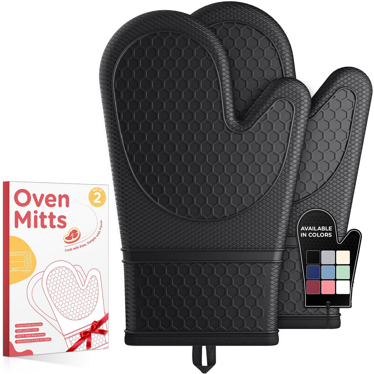 Kitsure Silicone Oven Mitts, Kitchen Gadgets, Apartment Essentials, Black