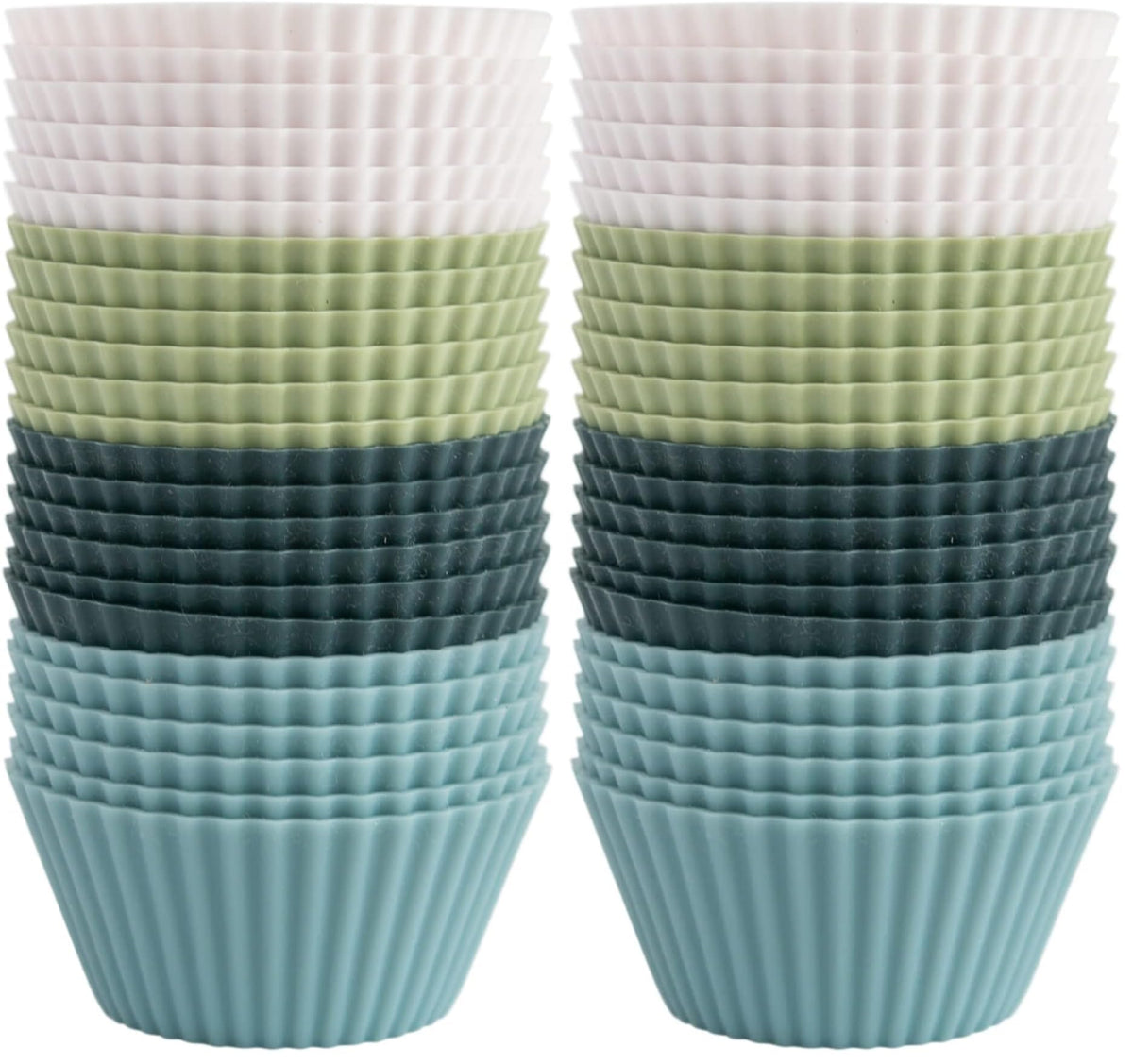 The Silicone Kitchen Reusable JUMBO Silicone Baking Cup, Non-Toxic, BPA Free, Dishwasher Safe, Jumbo, 12 Pack, White Blue Green