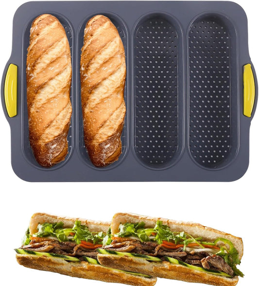 Silicone Bread Loaf Pan, Nonstick Baguette Bread Pan, 4-cavity