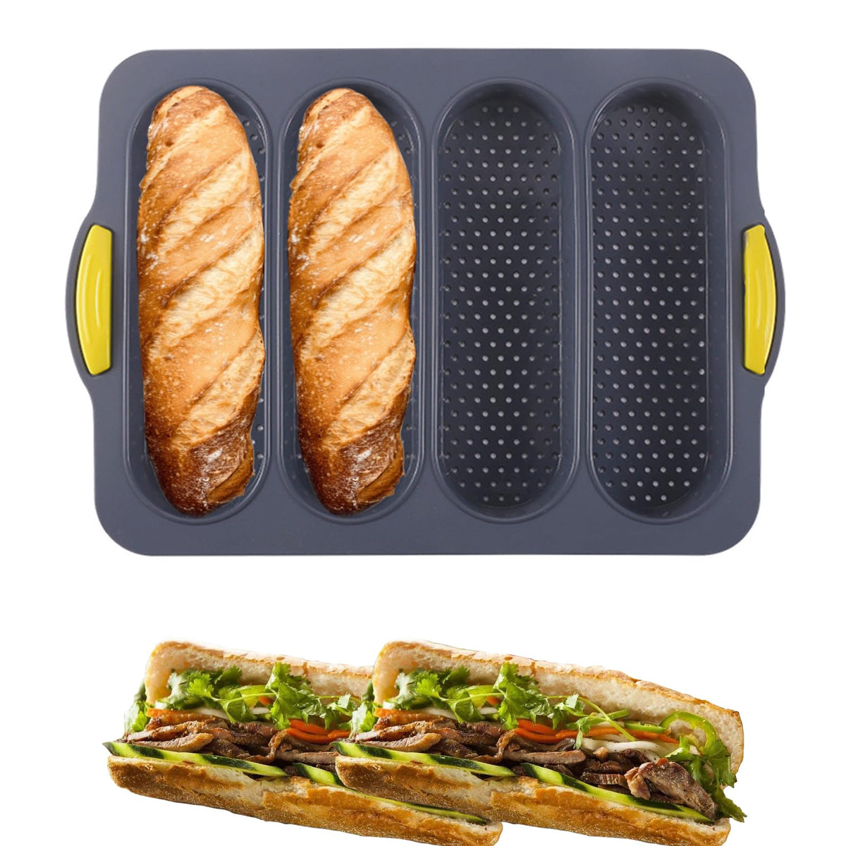 Silicone Bread Loaf Pan, Nonstick Baguette Bread Pan, 4-cavity