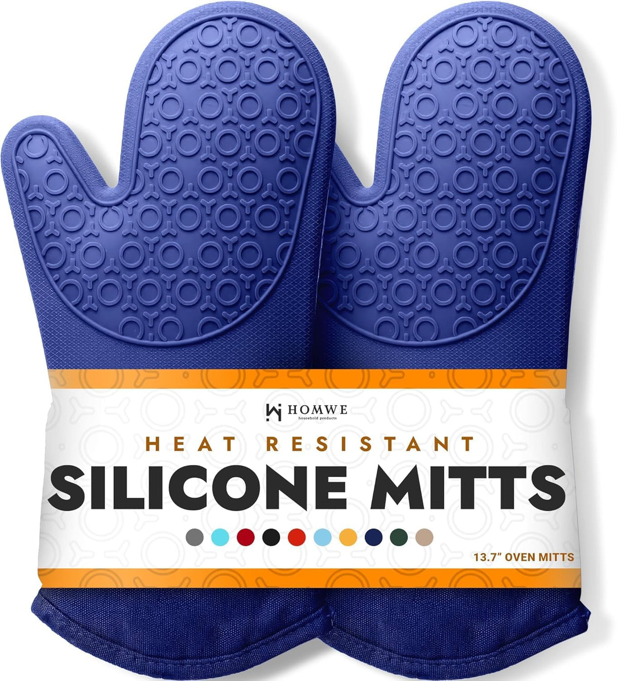 BPA-Free Soft Silicone 4 Piece Oven Mitts & Trivets Set - Ultra Heat Resistant Oven Mitts with Thick Cotton Liner - Long Slip Resistant Pot Holders, Flexible Oven Gloves - Navy
