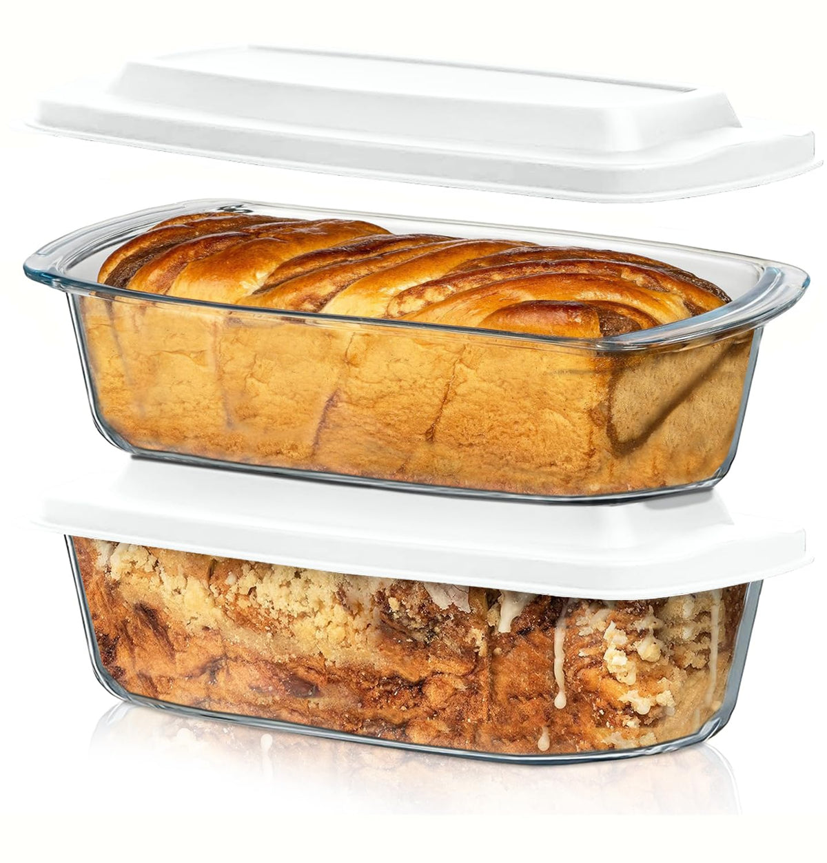 Razab (2 Pack Large 7.6 Cups / 1800 Ml / 1.9 Qt Glass Loaf Pans with Lids