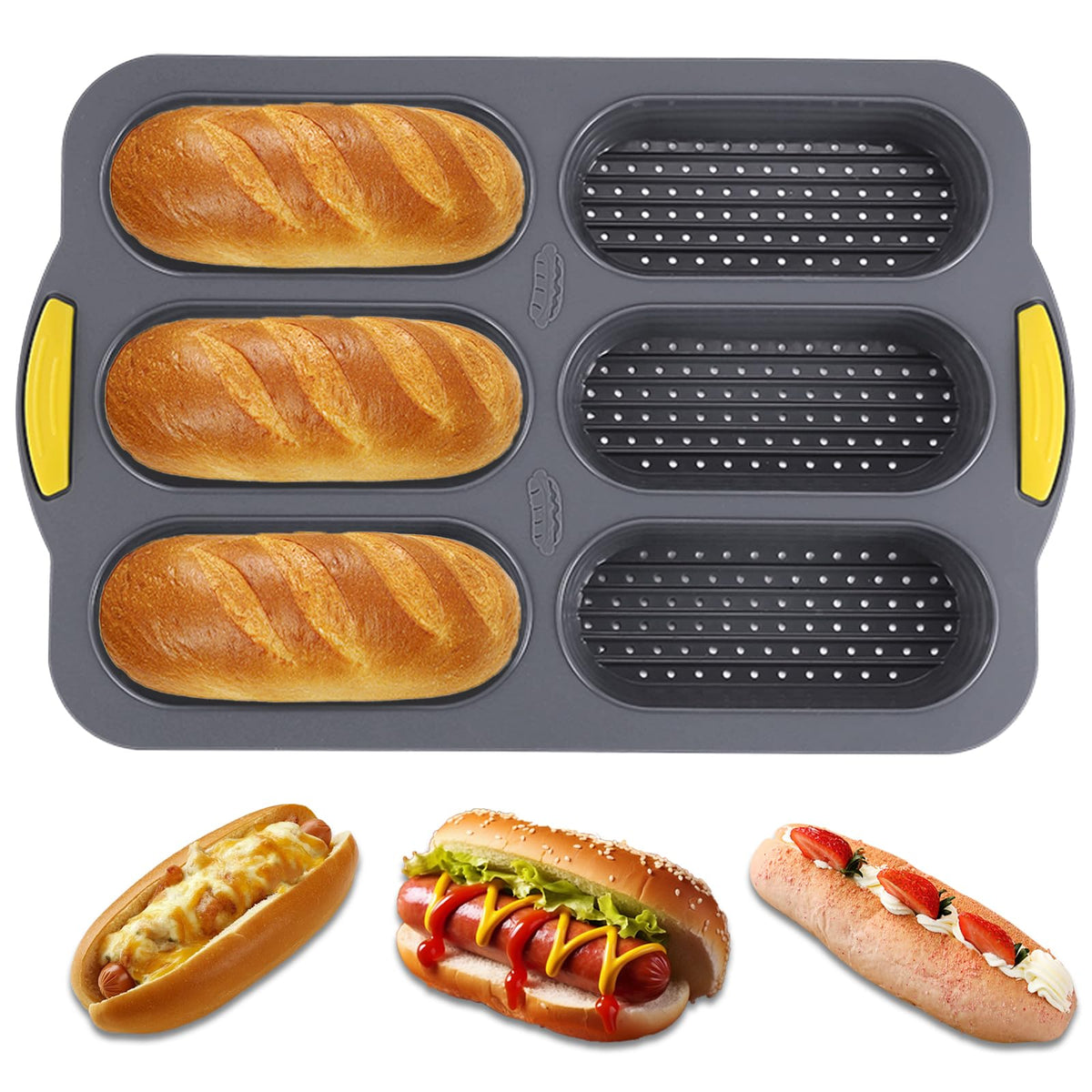 Silicone Bread Loaf Pan, Nonstick Baguette Bread Pan, 4-cavity